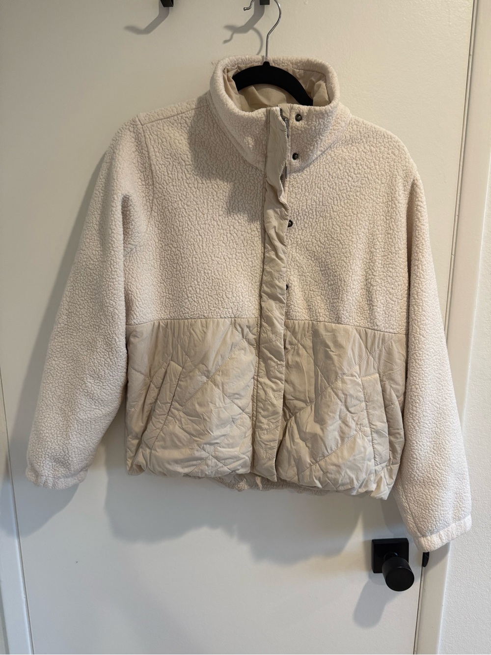 Vuori Cream Sherpa Teddy Jacket with Quilted Panel